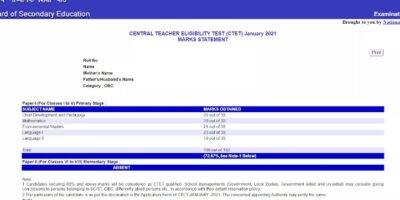 CTET Result 2021: How to check your result @ctet.nic.in